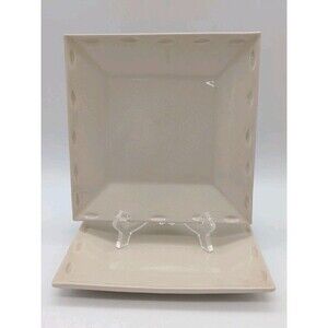 Simon Pearce Pottery Square Salad  Plates Crackle Glaze Ivory Set Of 2 Lunch